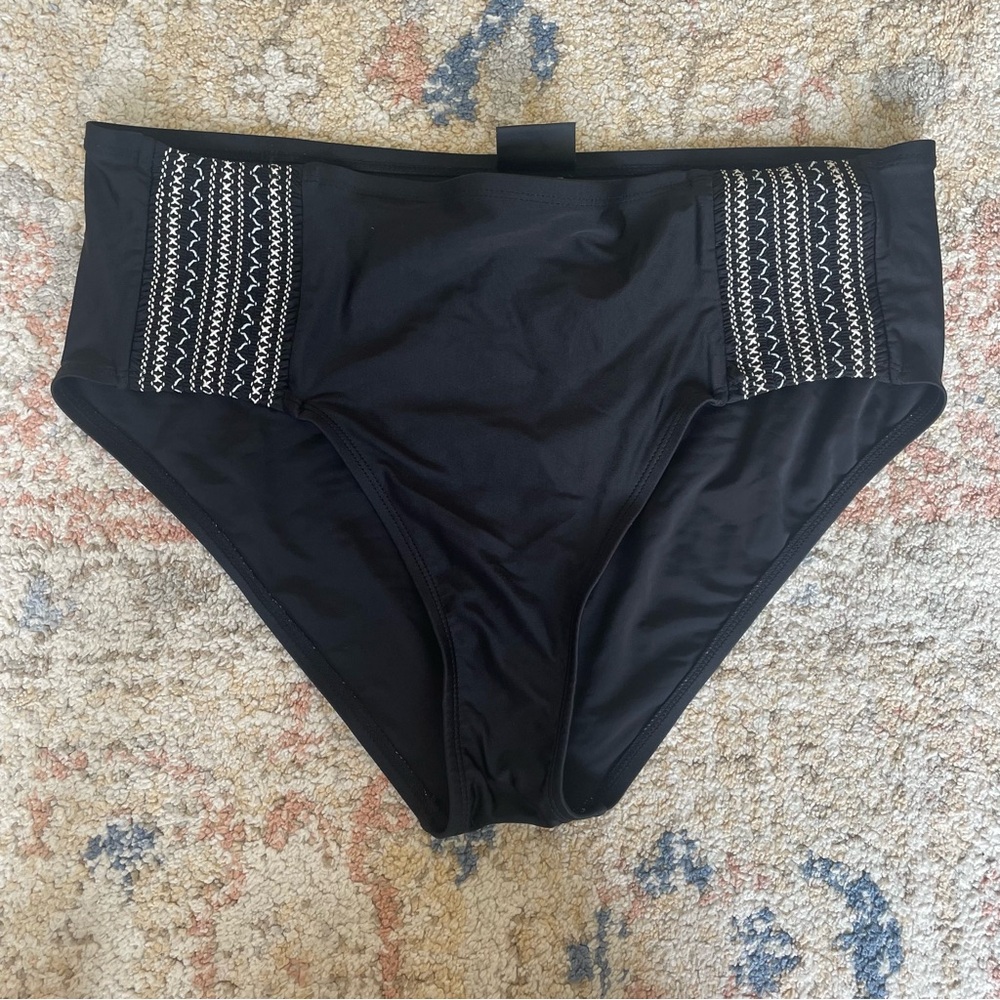 Black High-Waisted Bikini Bottoms with White Stitching